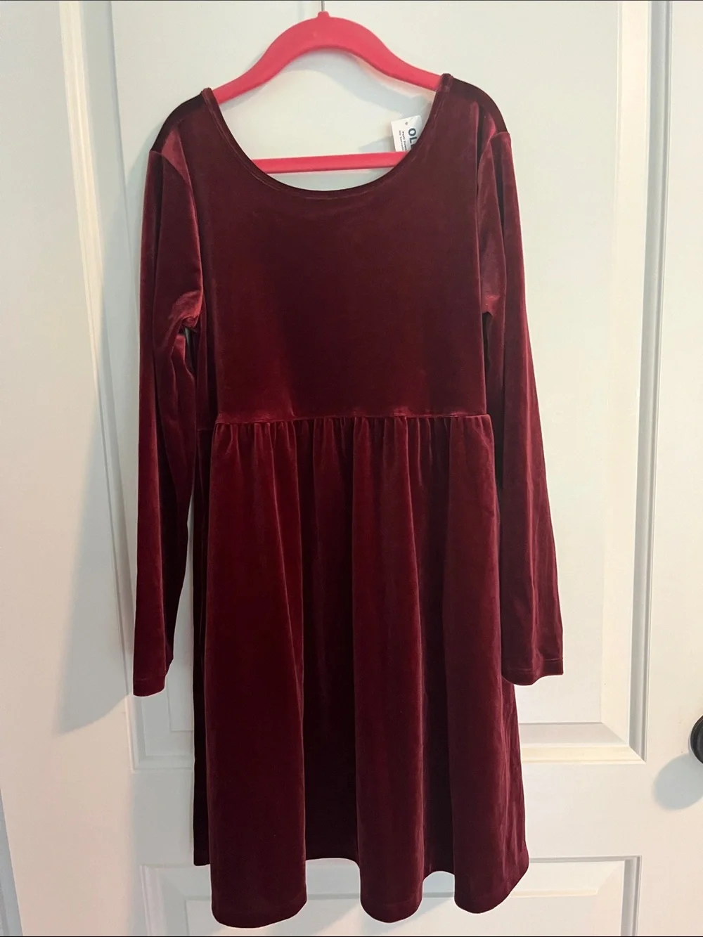 Old Navy Girls' Velvet Long-Sleeve Dress - Burgundy Size large 10-12